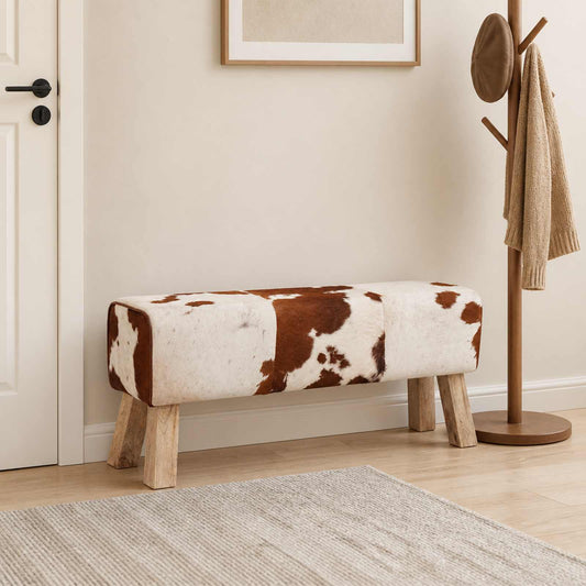 vidaXL Bench 110 x 30 x 45 cm Real Leather Brown and White