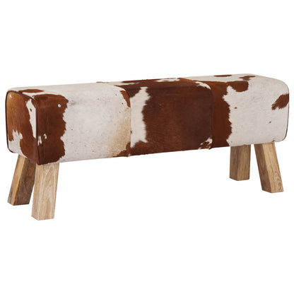 vidaXL Bench 110 x 30 x 45 cm Real Leather Brown and White