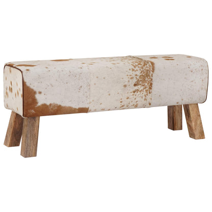 vidaXL Bench 110 x 30 x 45 cm Real Leather Brown and White