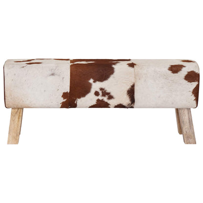 vidaXL Bench 110 x 30 x 45 cm Real Leather Brown and White