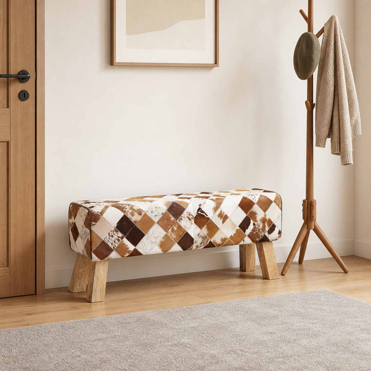vidaXL Bench 110 x 30 x 45 cm Real Leather Brown Patchwork