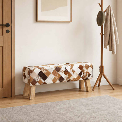 vidaXL Bench 110 x 30 x 45 cm Real Leather Brown Patchwork
