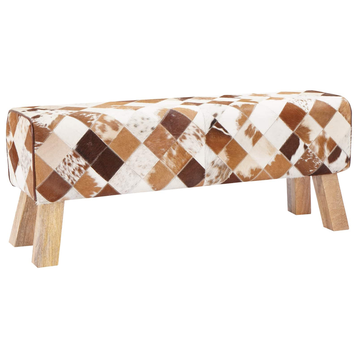 vidaXL Bench 110 x 30 x 45 cm Real Leather Brown Patchwork