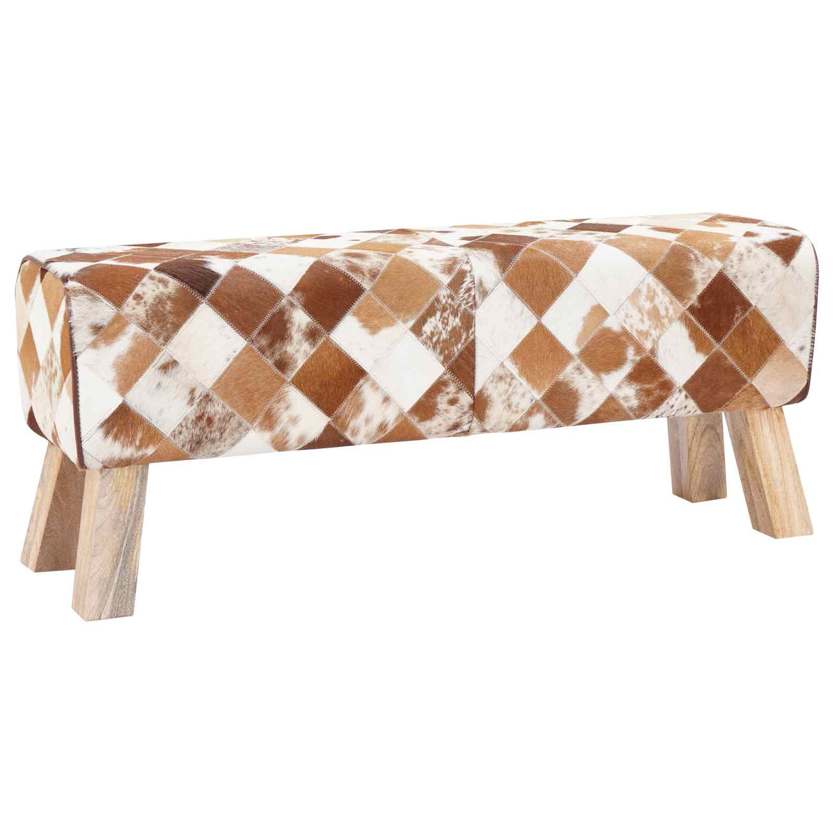 vidaXL Bench 110 x 30 x 45 cm Real Leather Brown Patchwork