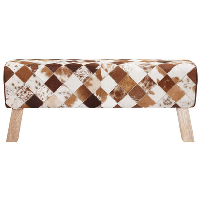 vidaXL Bench 110 x 30 x 45 cm Real Leather Brown Patchwork