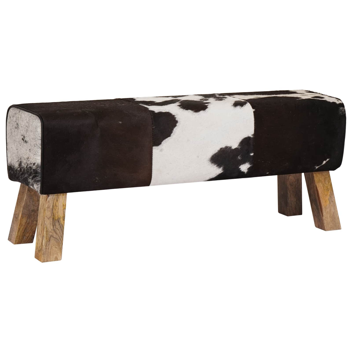 vidaXL Bench 110 x 30 x 45 cm Real Leather Black and White