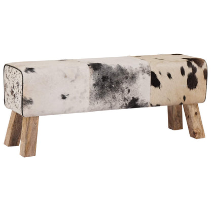 vidaXL Bench 110 x 30 x 45 cm Real Leather Black and White