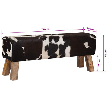 vidaXL Bench 110 x 30 x 45 cm Real Leather Black and White