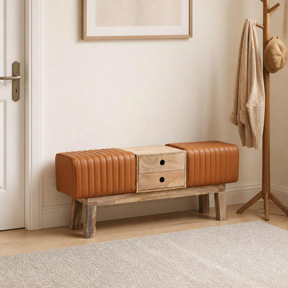 vidaXL Bench 110 x 30 x 45 cm Real Leather Brown