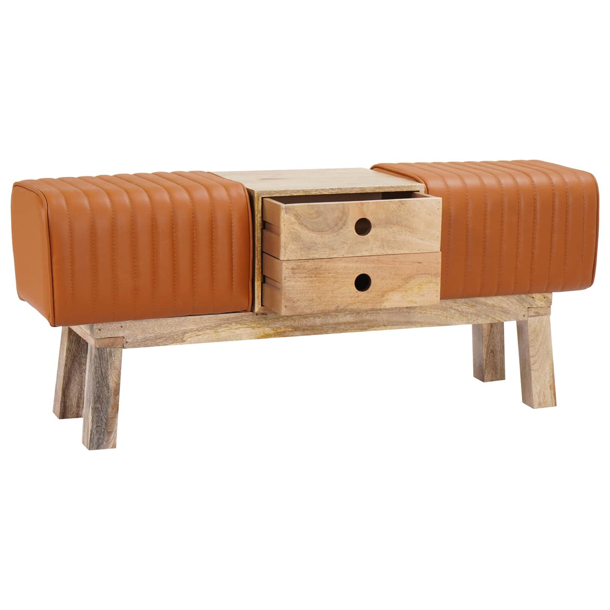 vidaXL Bench 110 x 30 x 45 cm Real Leather Brown