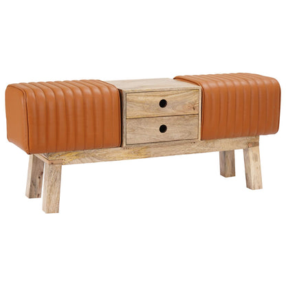 vidaXL Bench 110 x 30 x 45 cm Real Leather Brown