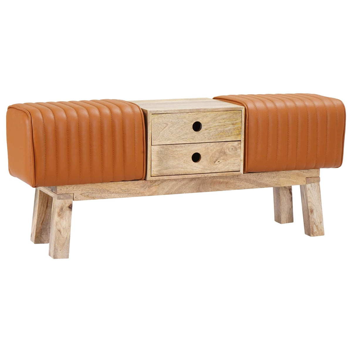 vidaXL Bench 110 x 30 x 45 cm Real Leather Brown