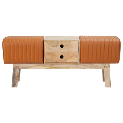 vidaXL Bench 110 x 30 x 45 cm Real Leather Brown