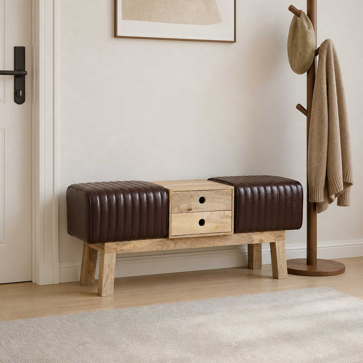 vidaXL Bench 110 x 30 x 45 cm Real Leather Dark Brown