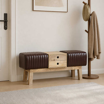 vidaXL Bench 110 x 30 x 45 cm Real Leather Dark Brown