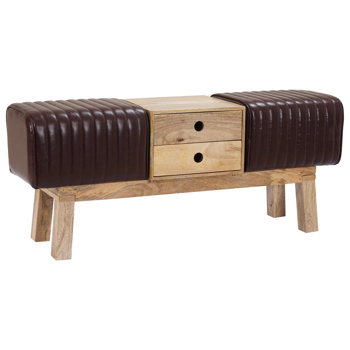 vidaXL Bench 110 x 30 x 45 cm Real Leather Dark Brown