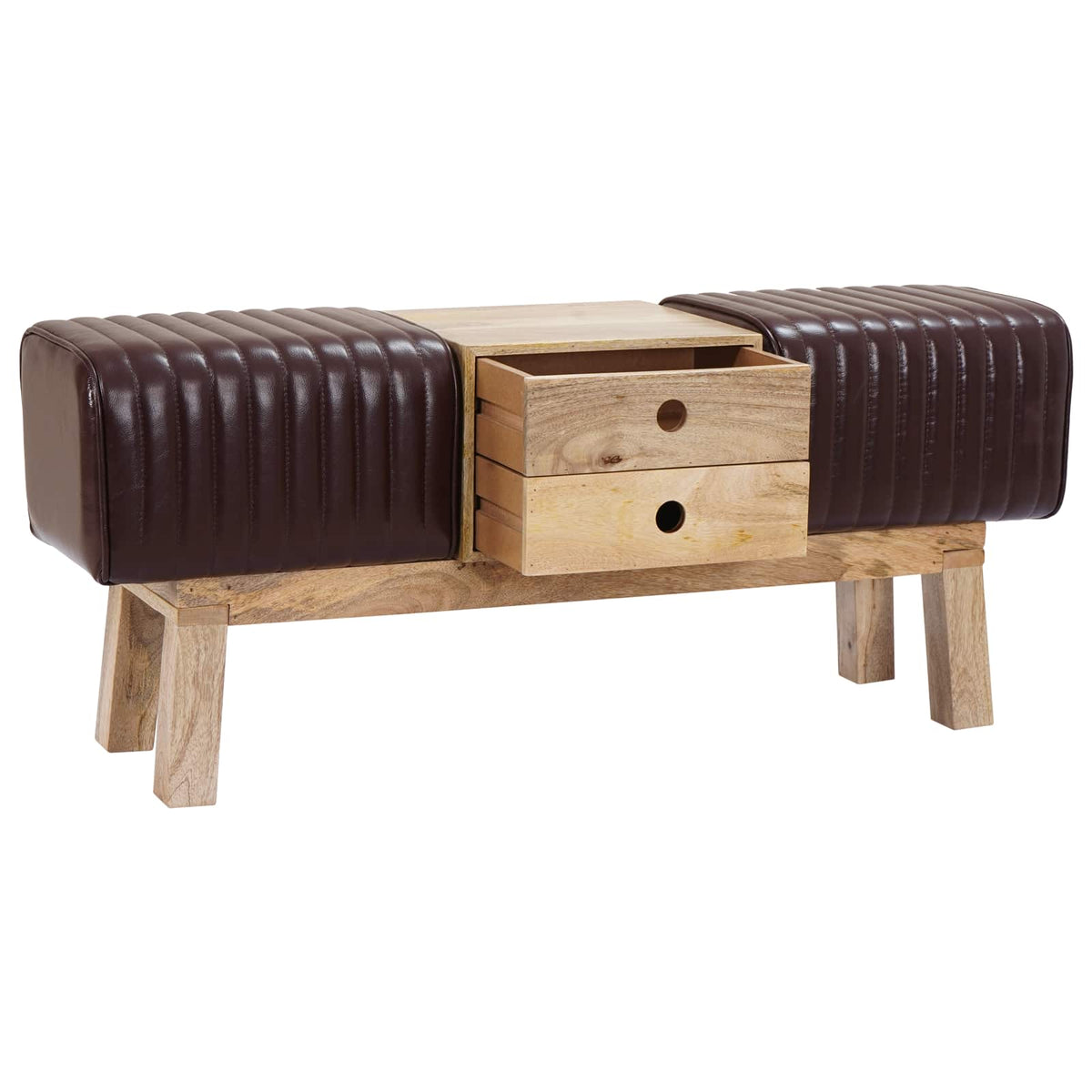 vidaXL Bench 110 x 30 x 45 cm Real Leather Dark Brown