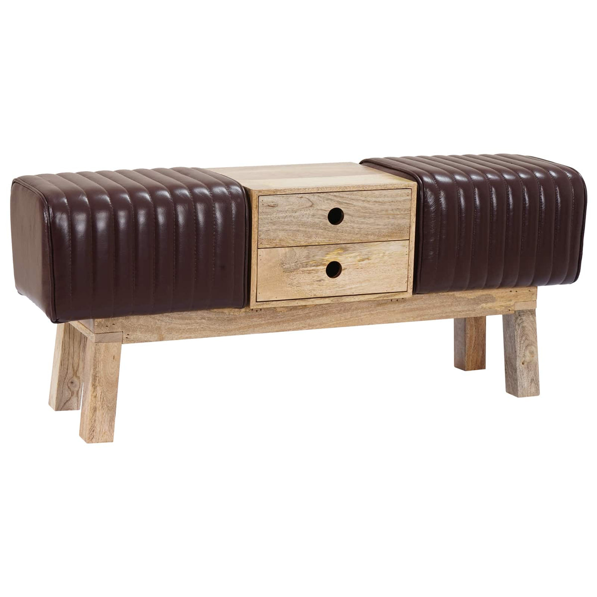 vidaXL Bench 110 x 30 x 45 cm Real Leather Dark Brown
