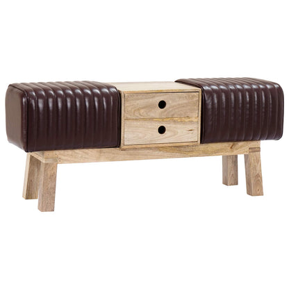 vidaXL Bench 110 x 30 x 45 cm Real Leather Dark Brown