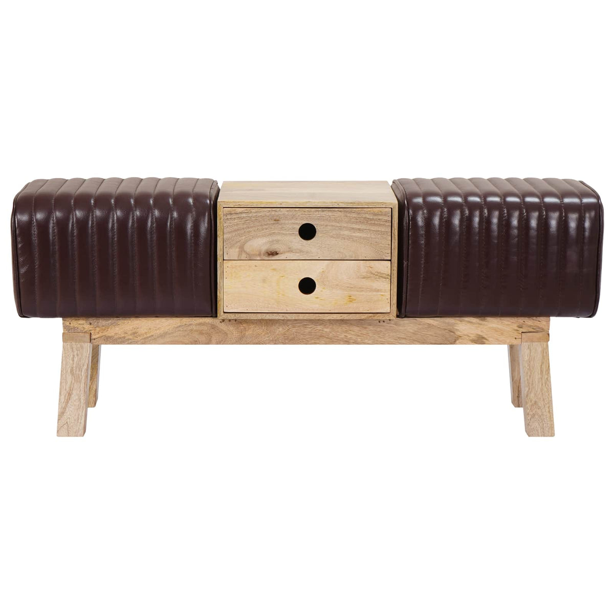 vidaXL Bench 110 x 30 x 45 cm Real Leather Dark Brown