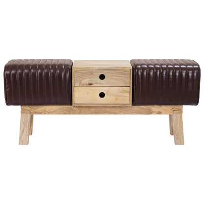 vidaXL Bench 110 x 30 x 45 cm Real Leather Dark Brown