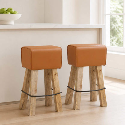 vidaXL Bar Stool 2 pcs Brown 44 x 33 x 74 cm Real Leather