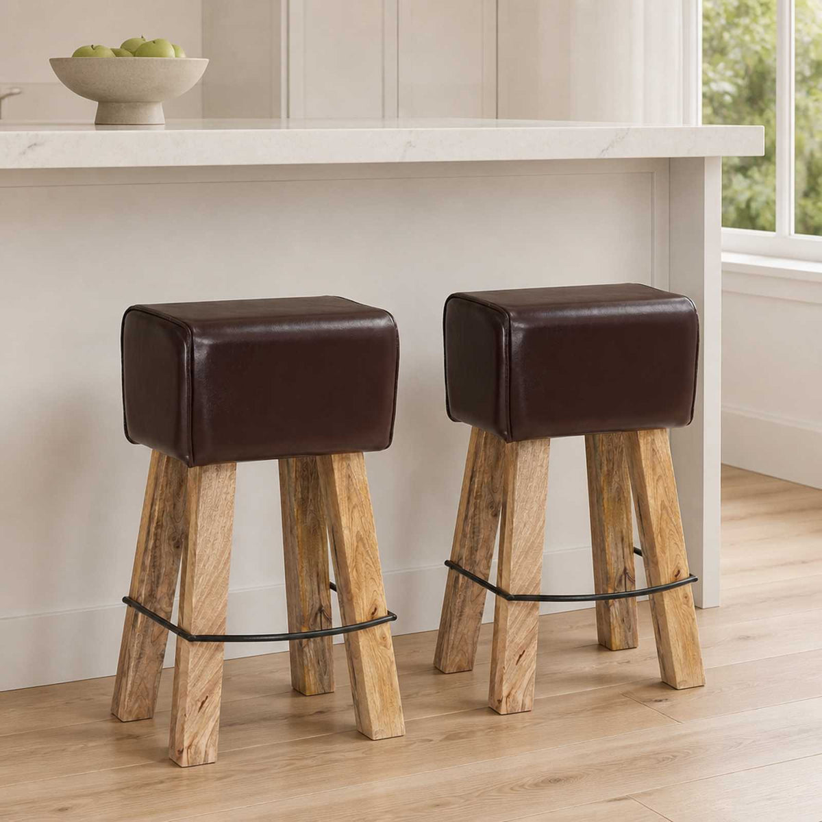 vidaXL Bar Stool 2 pcs Dark Brown 44 x 33 x 74 cm Real Leather