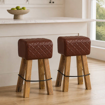vidaXL Bar Stool 2 pcs Brown Diamond 44 x 33 x 74 cm Real Leather