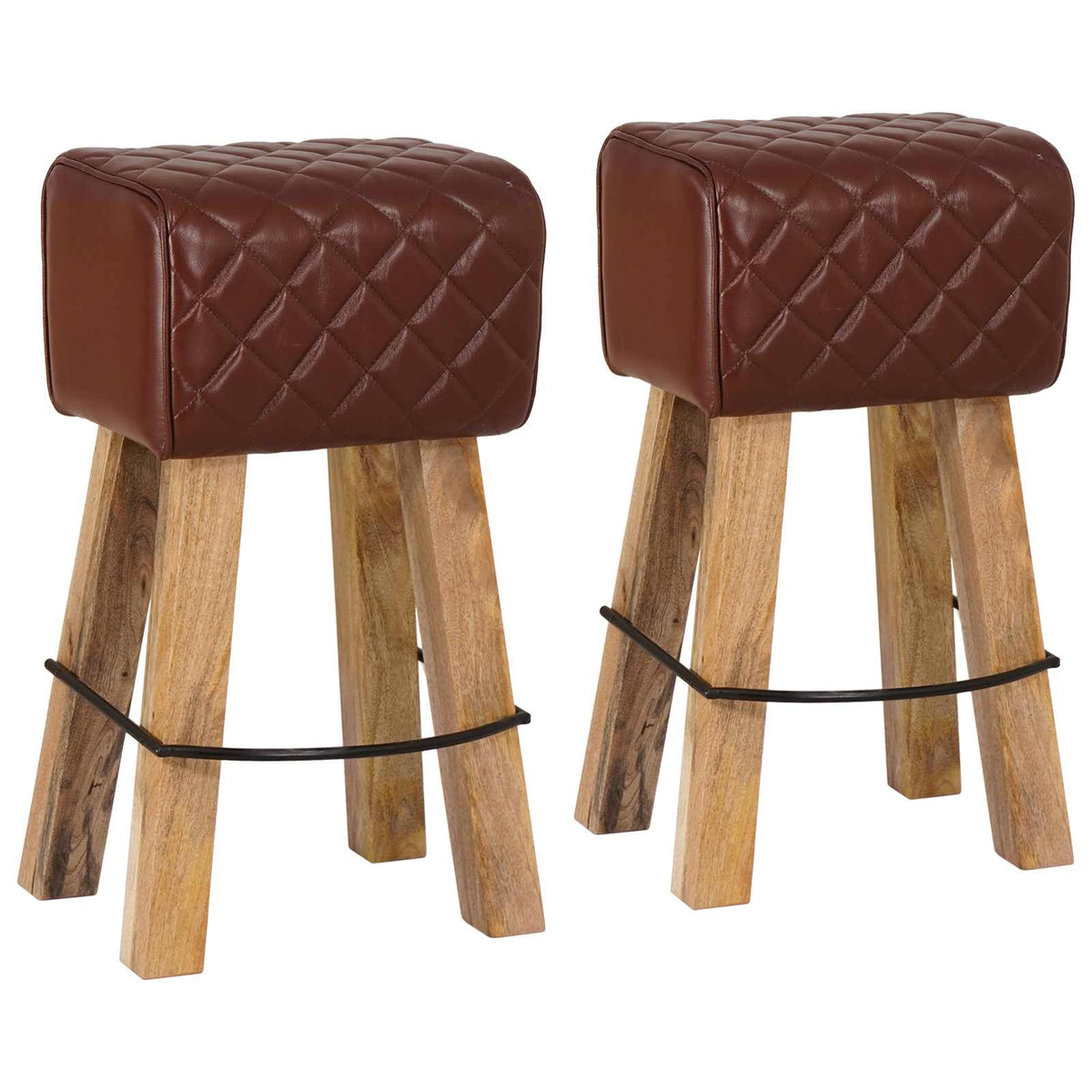 vidaXL Bar Stool 2 pcs Brown Diamond 44 x 33 x 74 cm Real Leather