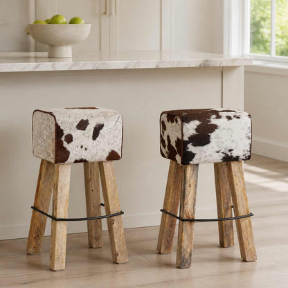 vidaXL Bar Stool 2 pcs Brown and White 44 x 33 x 74 cm Real Leather