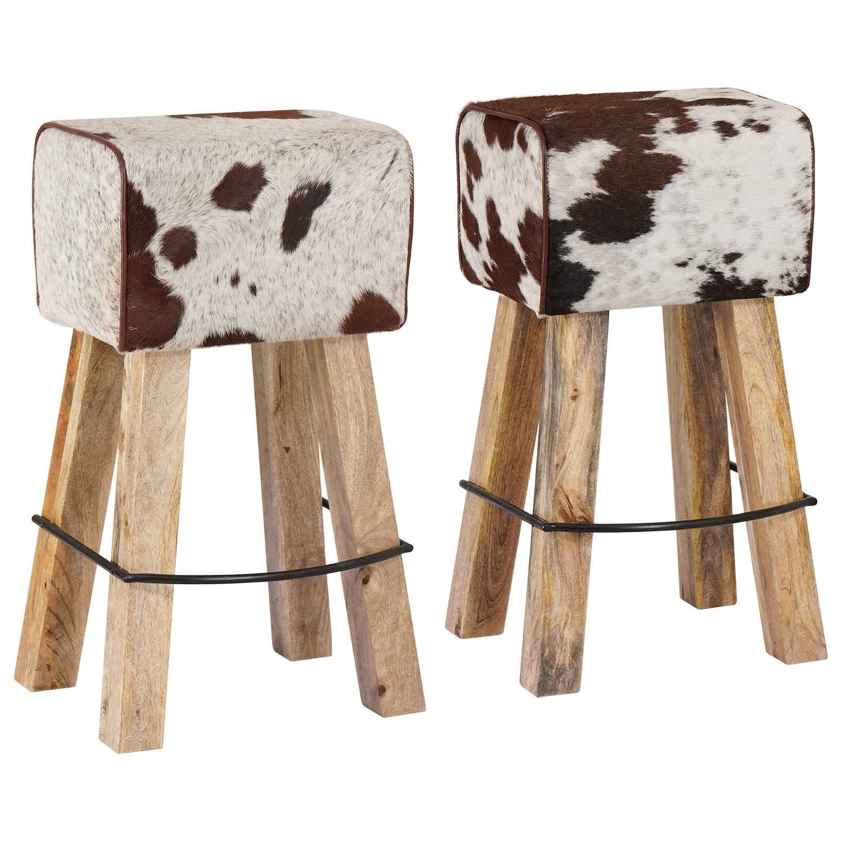 vidaXL Bar Stool 2 pcs Brown and White 44 x 33 x 74 cm Real Leather