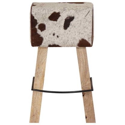 vidaXL Bar Stool 2 pcs Brown and White 44 x 33 x 74 cm Real Leather