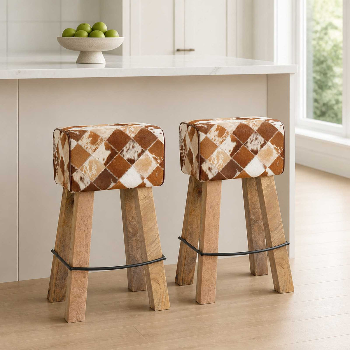 vidaXL Bar Stool 2 pcs Brown Patchwork 44 x 33 x 74 cm Real Leather