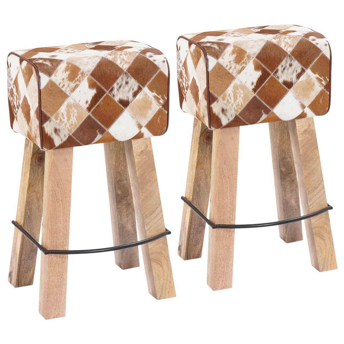vidaXL Bar Stool 2 pcs Brown Patchwork 44 x 33 x 74 cm Real Leather