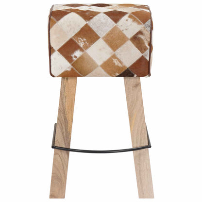 vidaXL Bar Stool 2 pcs Brown Patchwork 44 x 33 x 74 cm Real Leather