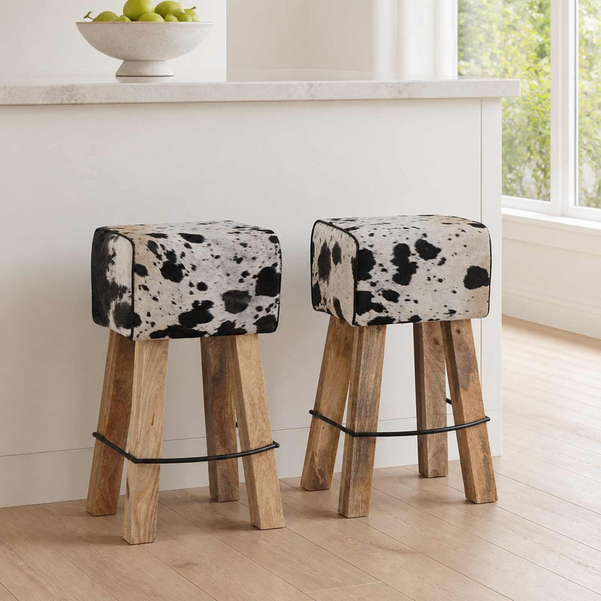 vidaXL Bar Stool 2 pcs Black and White 44 x 33 x 74 cm Real Leather