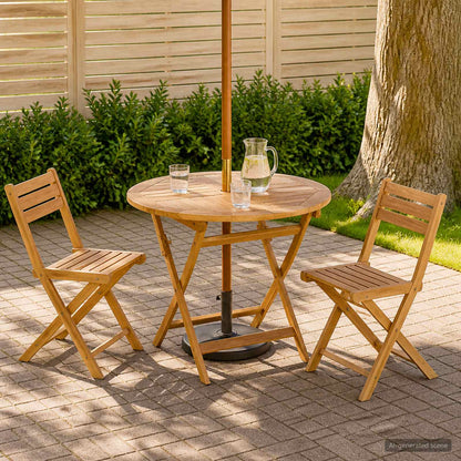 vidaXL Folding Garden Table Natural Ø 90 x 75 cm Solid Teak Wood