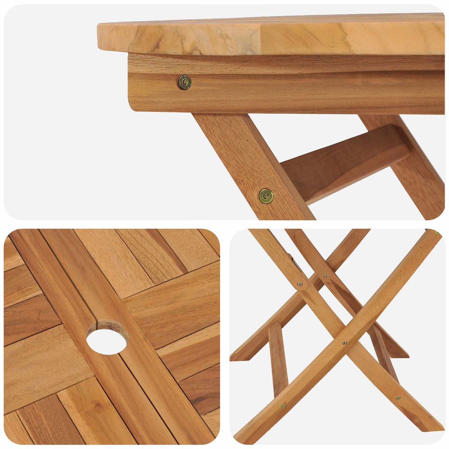 vidaXL Folding Garden Table Natural Ø 90 x 75 cm Solid Teak Wood