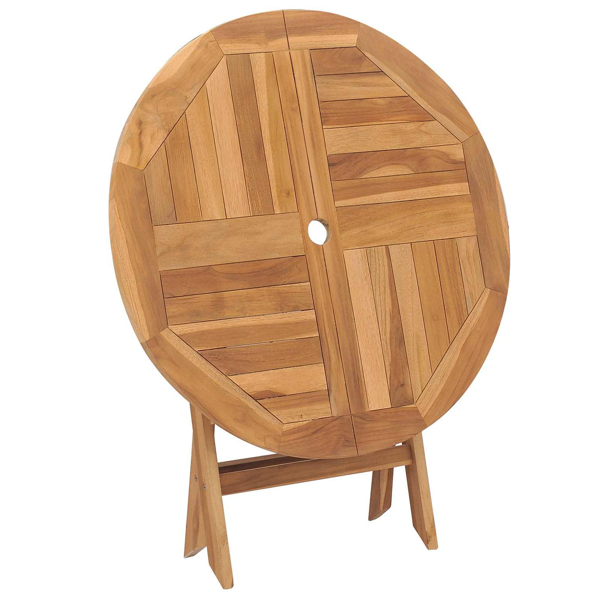 vidaXL Folding Garden Table Natural Ø 90 x 75 cm Solid Teak Wood