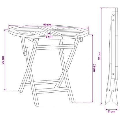 vidaXL Folding Garden Table Natural Ø 90 x 75 cm Solid Teak Wood