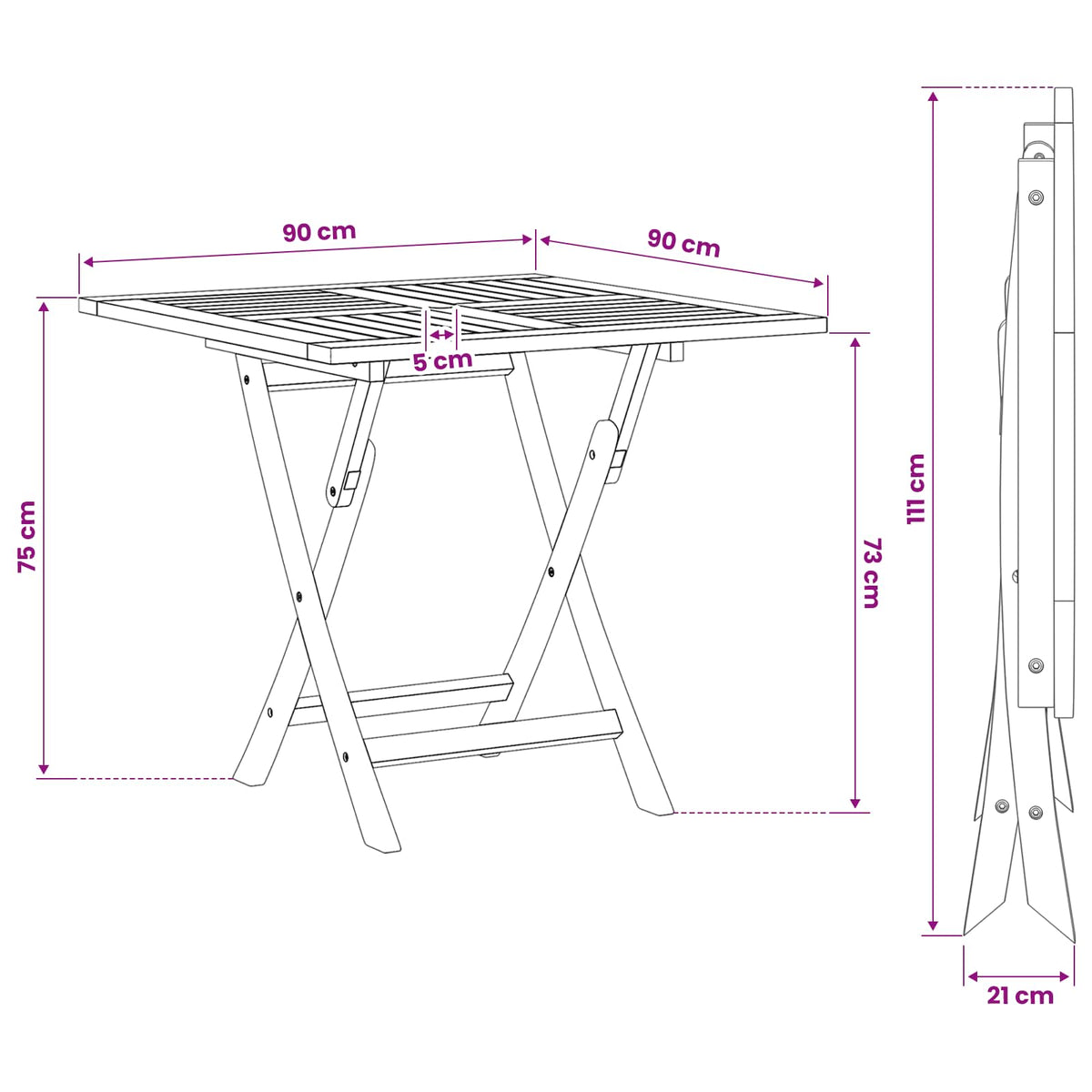 vidaXL Folding Garden Table Natural 90 x 90 x 75 cm Solid Teak Wood