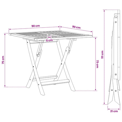 vidaXL Folding Garden Table Natural 90 x 90 x 75 cm Solid Teak Wood