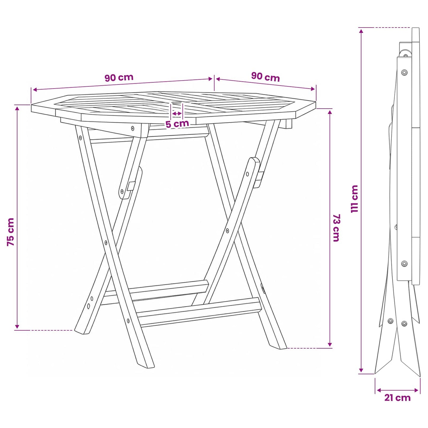 vidaXL Folding Garden Table Natural 90 x 90 x 75 cm Solid Teak Wood