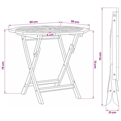 vidaXL Folding Garden Table Natural 90 x 90 x 75 cm Solid Teak Wood