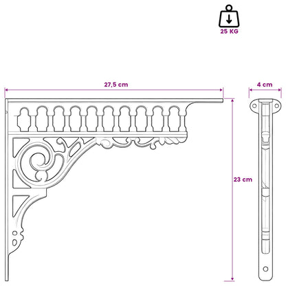vidaXL Wall Shelf Brackets 2 pcs Antique Brown 27.5 x 23 x 4 cm Steel