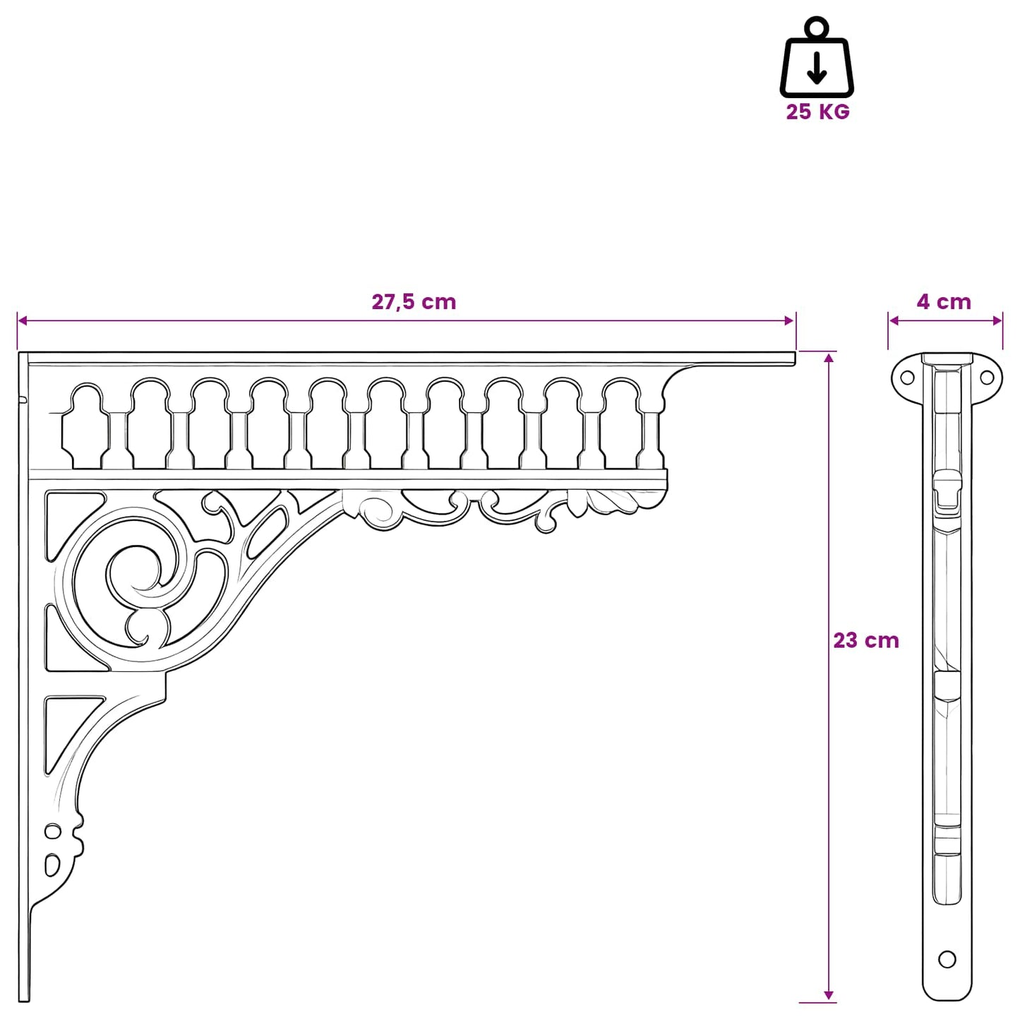 vidaXL Wall Shelf Brackets 12 pcs Black 27.5 x 23 x 4 cm Steel
