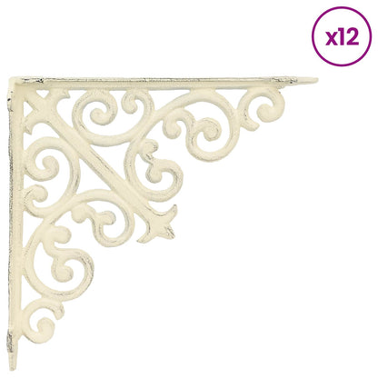 vidaXL Wall Shelf Brackets 12 pcs Antique White 9.5 x 9.5 x 3 cm Steel