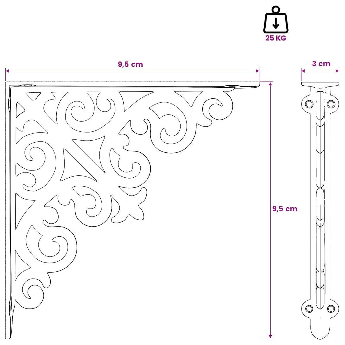 vidaXL Wall Shelf Brackets 12 pcs Black 9.5 x 9.5 x 3 cm Steel