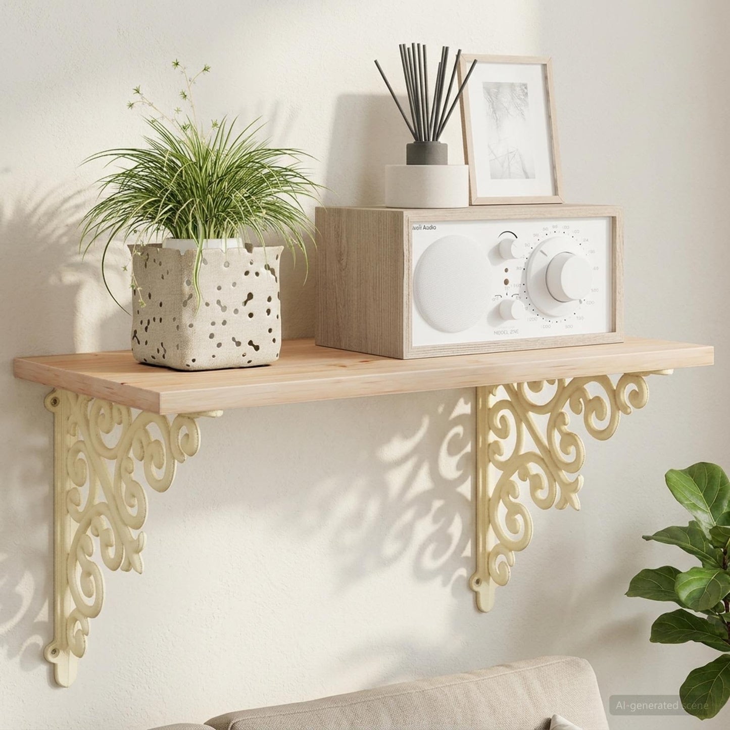 vidaXL Wall Shelf Brackets 2 pcs Antique White 14 x 14 x 3.5 cm Steel