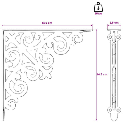 vidaXL Wall Shelf Brackets 12 pcs Antique Brown 14 x 14 x 3.5 cm Steel